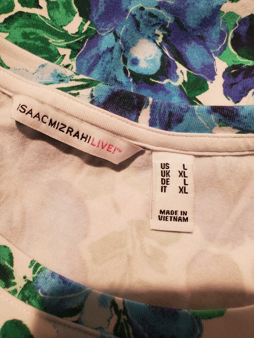 Isaac Mizrahi Blue & Green Floral Short Sleeve Top - Picture 5 of 6